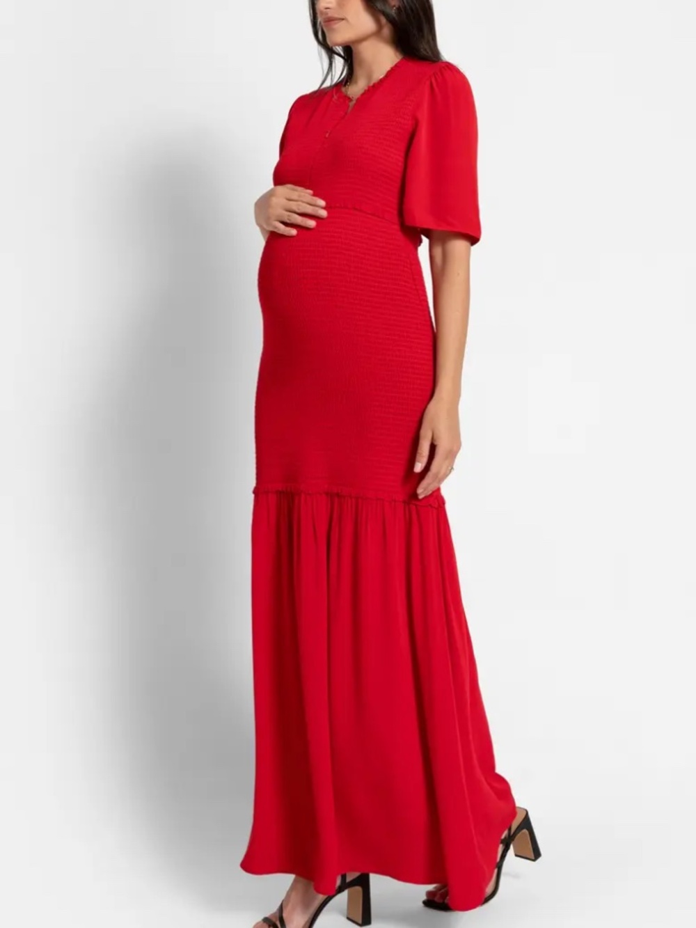Maternity Dress - Seraphine Formal Maxi Modest Gown Red XL Plus—Size